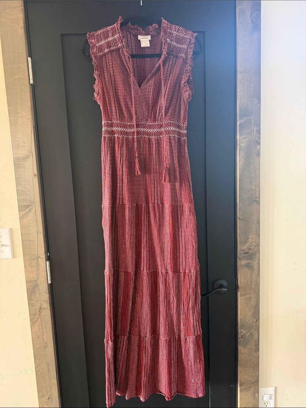 Ariat Burgundy Patterned Maxi Dress with Tassel Tie